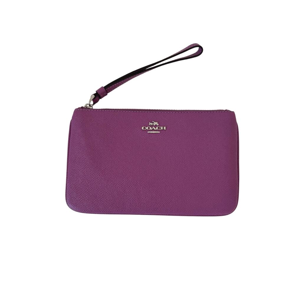 Coach Crossgrain Leather Large Wristlet Slim Wallet Lilac Purple F57465